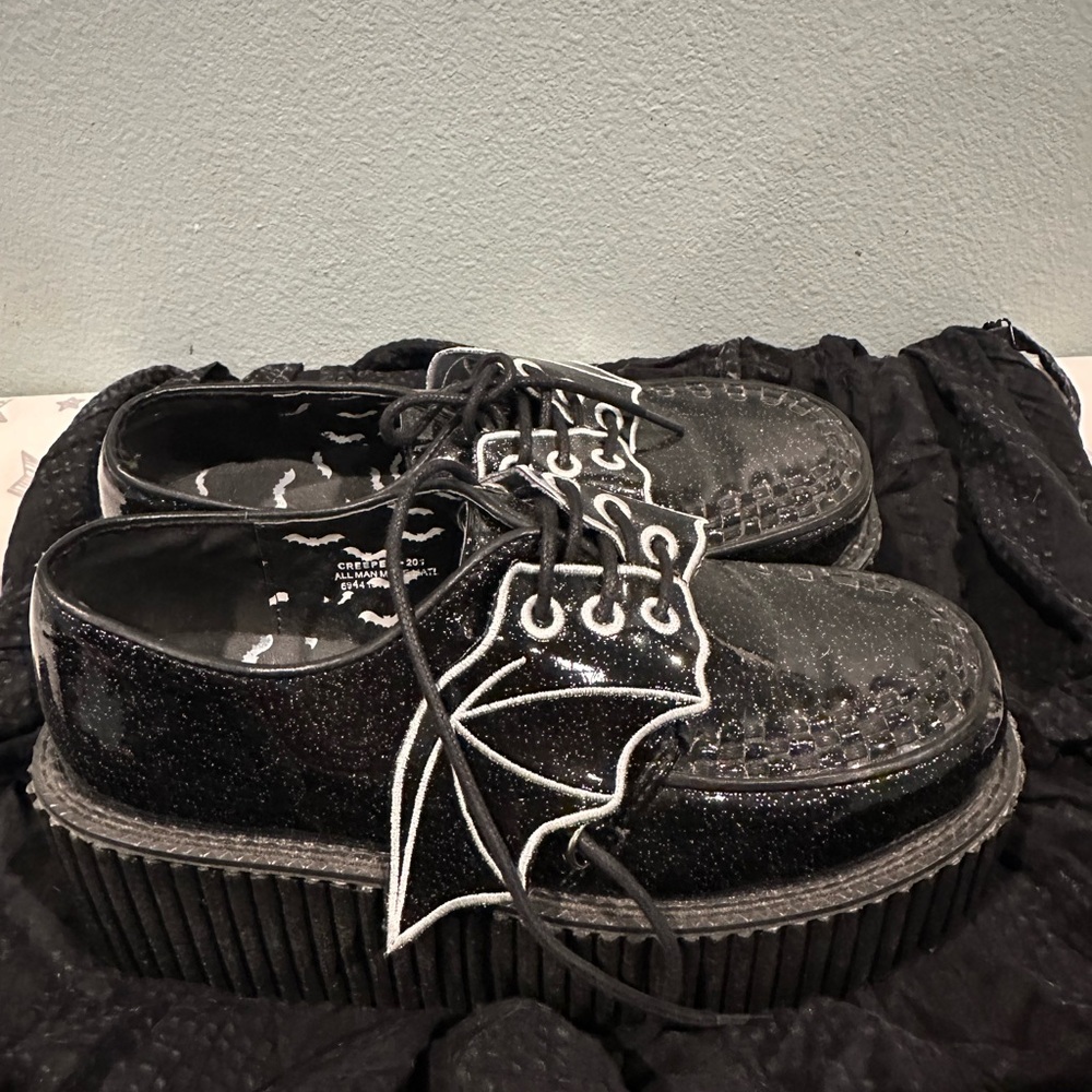 Demonia- Black Glitter Platform Shoes with Bat wings!
